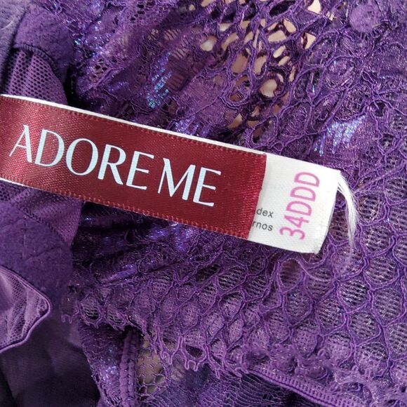 ADORE ME 34DDD Purple Iridescent Lace Fishnet Bra - Picture 3 of 4
